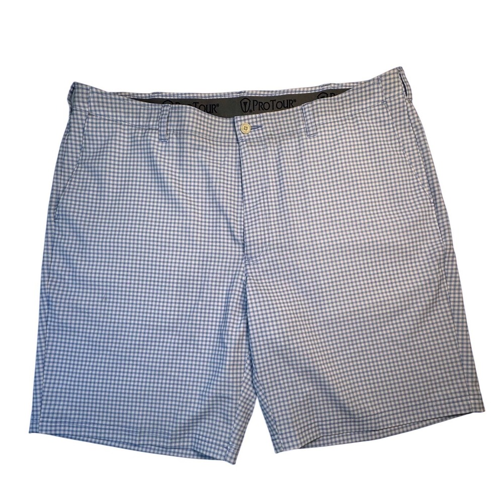 ProTour Mens Blue Gingham Golf Shorts Performance Stretch Flat Front Size 40